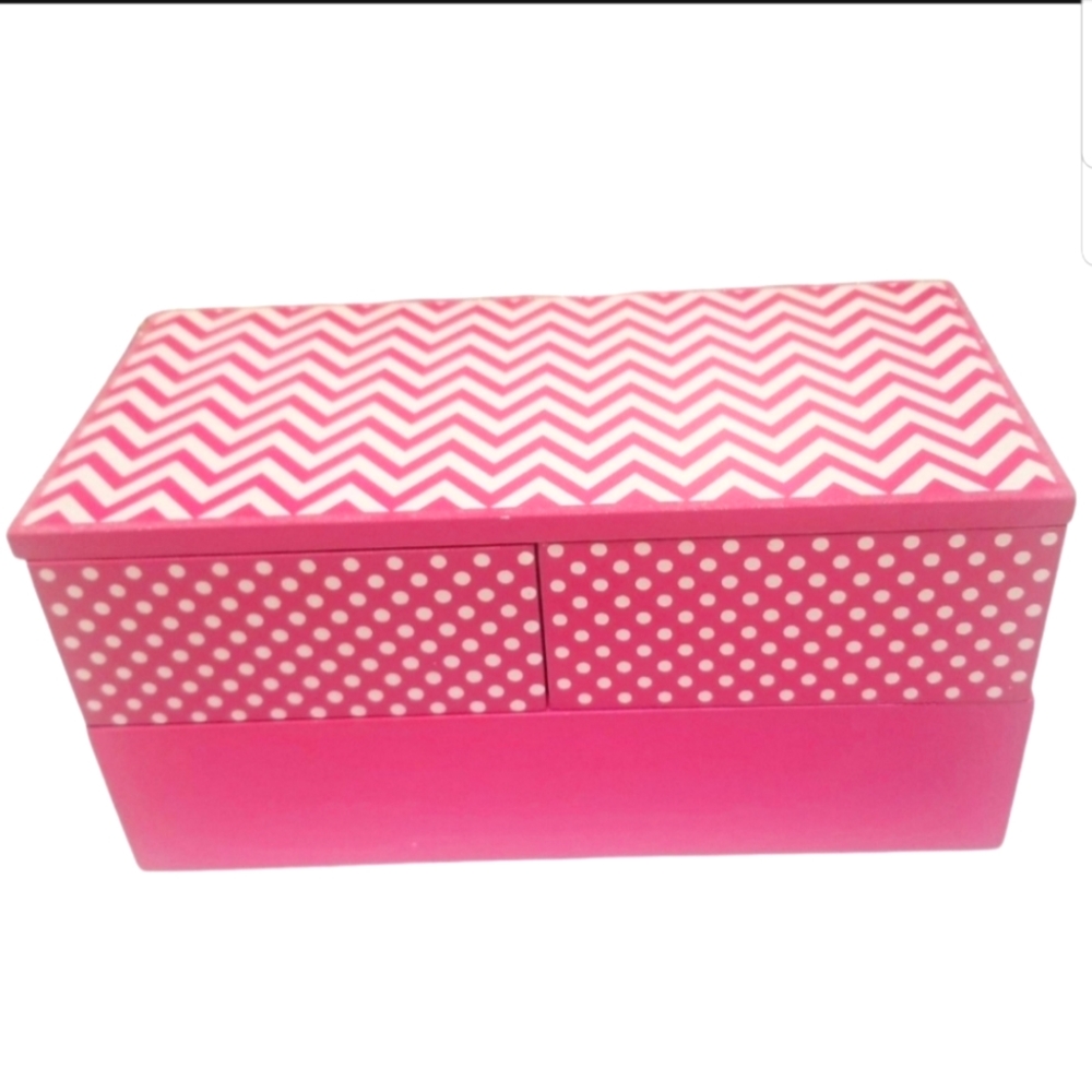 Pink and White Chevron Polka Dotted Jewelry Box